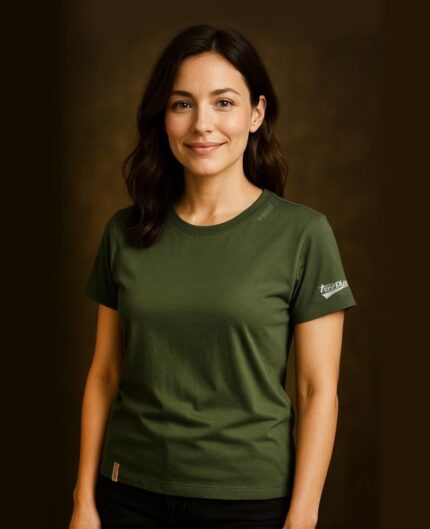 "TREE SHIRT Classic 350" women - verde oliva 1. Eccellenza delle T-shirt eco-sostenibile prodotta con marchio +mino Ecolab dell'Azienda Selogica Srl