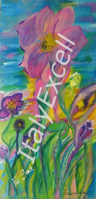 Il dipinto "Fiore rosa" della pittrice Sabrina è un capolavoro dell'arte contemporanea. Un fiore domina la scena con grazia e forza poetica. È un inno alla bellezza semplice e profonda della Natura