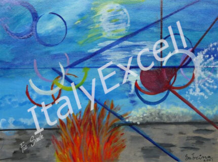 Il dipinto "Vita nel cosmo" della pittrice Sabrina è un capolavoro dell'arte contemporanea. L'opera è una riflessione sul sentire umano e l'immensità del cosmo.